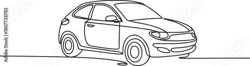 Abstract small car in continuous line art drawing style. Minimalist black linear sketch isolated on white background. one line Art icon drawing