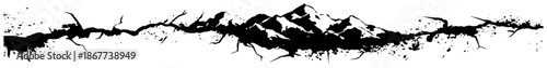 Horizontal grunge banner with mountain peaks and jagged crack lines in ink sketch style