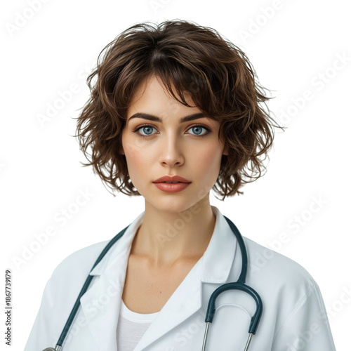 Doctor With Stethoscope Wearing White Coat Posing for Camera in Medical Setting
