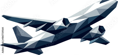 Polygonal Airplane Icon. Low-poly vector illustration focused on an iconic airplane symbol representing aviation and travel,