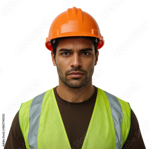 Worker Wearing Safety Gear With Orange Hard Hat and Reflective Vest on a Cons...