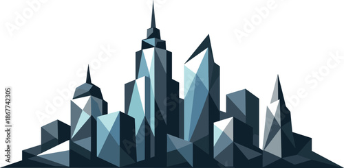 Geometric City Skyline. Low-poly vector illustration focused on an iconic city skyline symbol representing urban life and progress