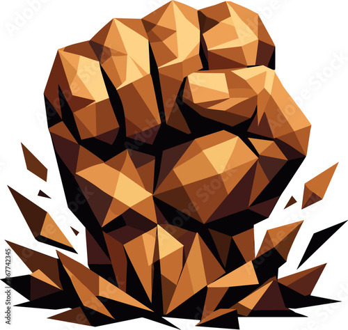 Geometric Fist Power. Low-poly vector illustration of a clenched fist in a powerful frontal view as a symbol of strength and