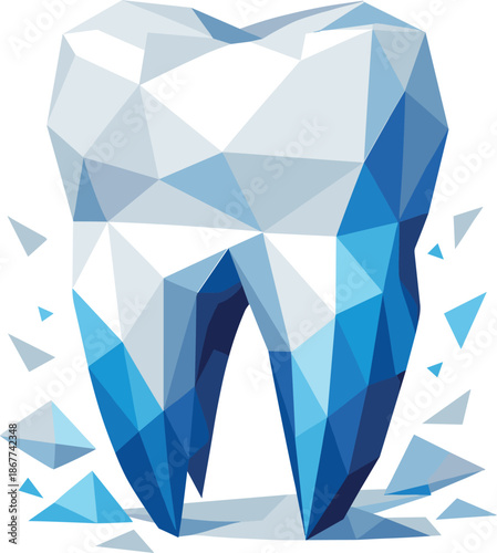 Geometric Tooth Illustration. Low-poly vector illustration of a human tooth symbolizing dentistry and oral health, polygonal