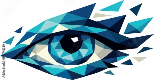 Futuristic Polygonal Eye. Low-poly vector illustration of a visionary eye representing imagination and future vision, polygonal