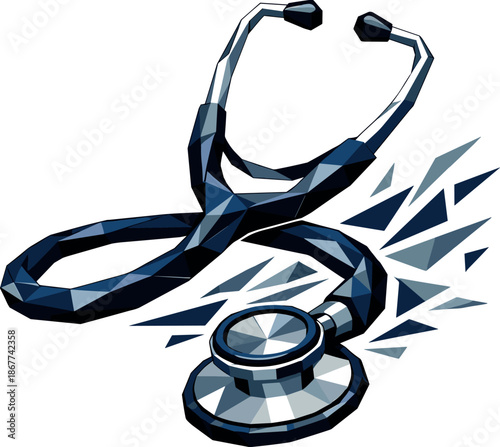 Geometric Stethoscope Design. Low-poly vector illustration of a medical stethoscope as a symbol of professional healthcare and