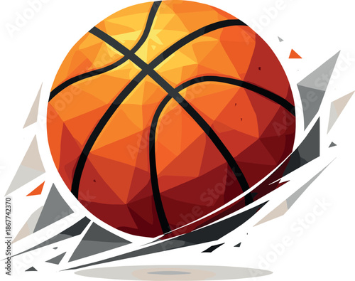 Modern Basketball Icon. Low-poly vector illustration of a modern basketball icon symbolizing sport and dynamism, polygonal