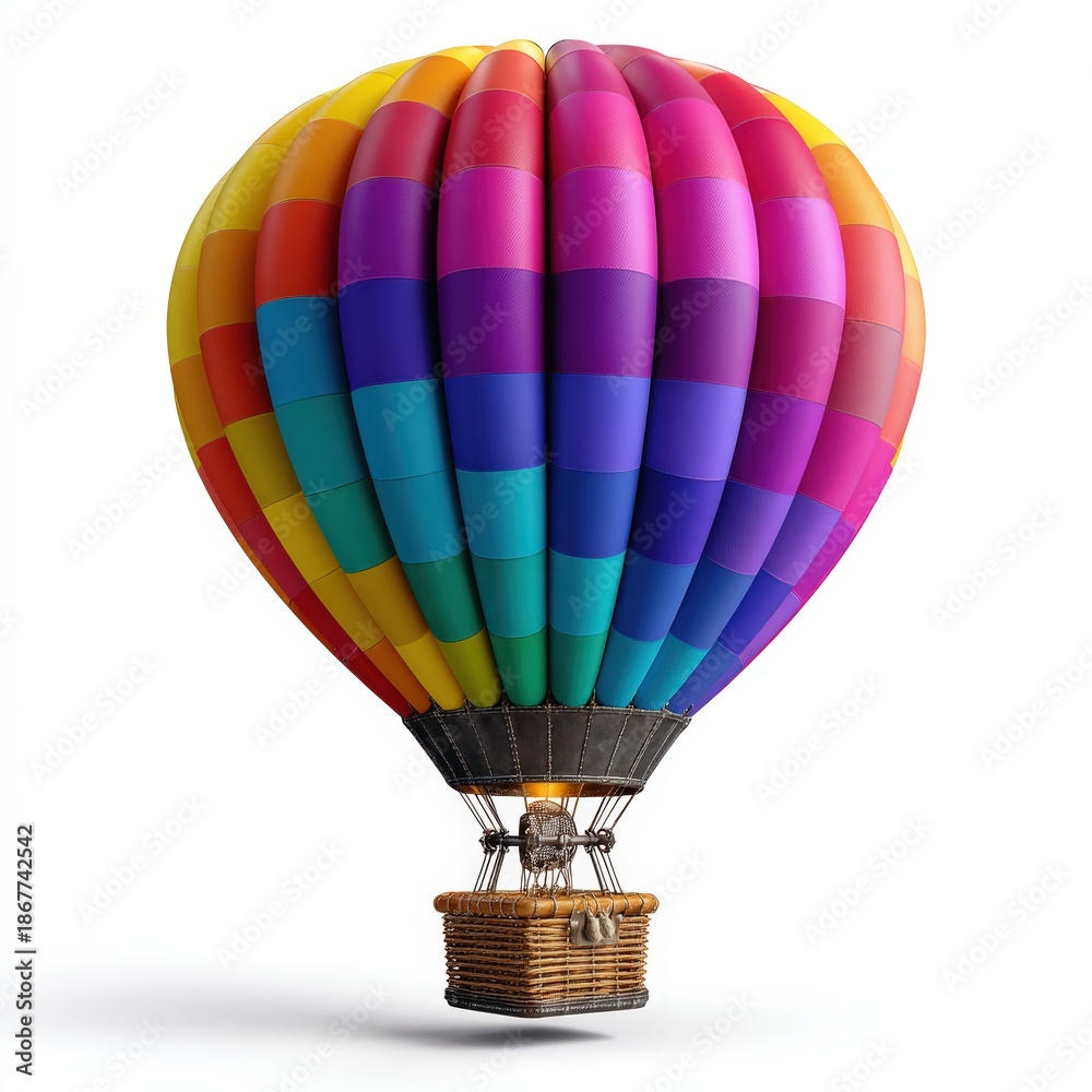 Fototapeta premium Vibrant Multi-Colored Hot Air Balloon Isolated on White Background