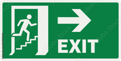 Exit sign, green emergency route with arrow Vector