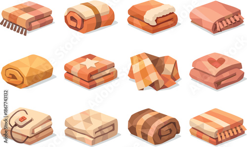 Warm Blanket Icons. Stylized low-poly warm blanket icons designed with sharp angular polygons and faceted fabric-inspired geometry