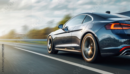 高速道路を走るスポーツカーの洗練された走行