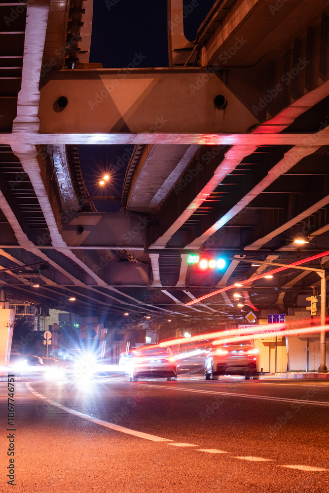 Fotografie Urban Traffic Light Trails at Night