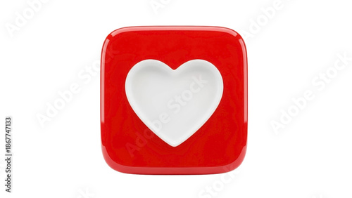 Red Square with Heart Shape on Transparent Background, PNG Image