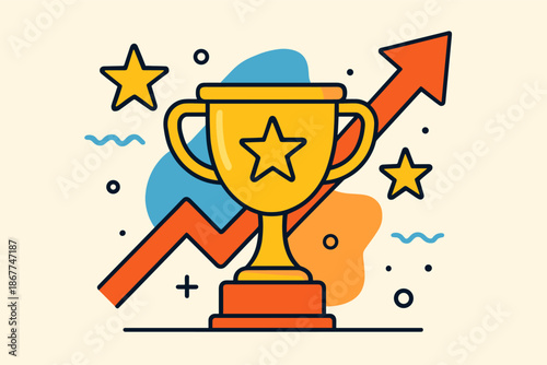 Trophy with growth arrow and stars representing success and achievement