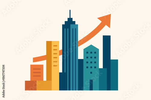 City skyline with growing graph symbolizing business growth and economic prosperity