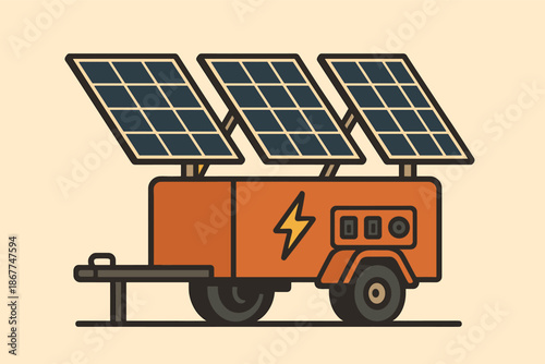 Mobile solar power generator with triple panels for renewable energy on wheels