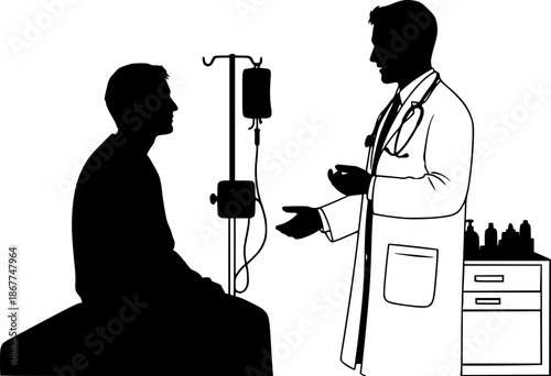 Doctor patient hospital medical care treatment silhouette vector illustration
