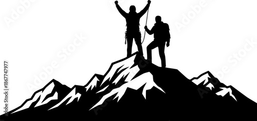 Mountain climbers success concept achievement silhouette vector illustration