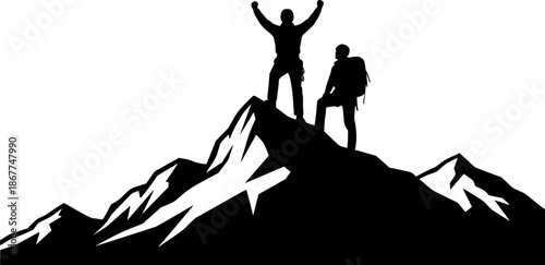 Mountain climbers success concept achievement silhouette vector illustration
