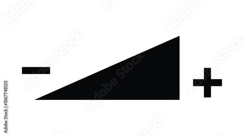 Simple black and white illustration depicting a right triangle with plus and minus signs