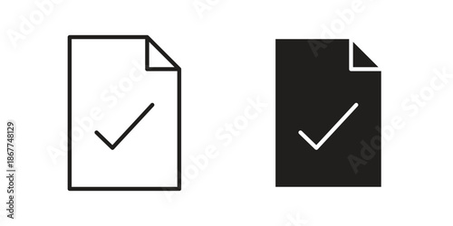 Accept document icons in line art and flat black clipart design style