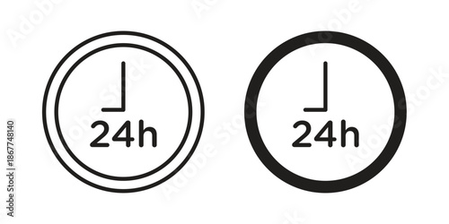 24 Hrs icons in line art and flat black clipart design style