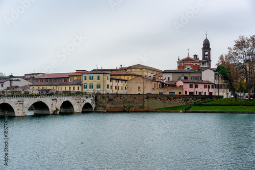 Tiberius ancient roman bridge and Church of Santa Maria in Corte