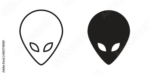 Alien icons in line art and flat black clipart design style
