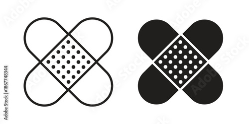 Bandage icons in line art and flat black clipart design style