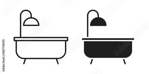 Bathroom icons in line art and flat black clipart design style