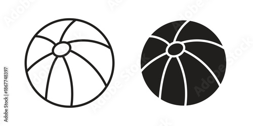 Beach ball icons in line art and flat black clipart design style