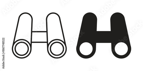 Binoculars icons in line art and flat black clipart design style