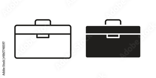 Briefcase icons in line art and flat black clipart design style