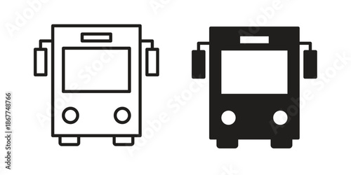 Bus icons in line art and flat black clipart design style