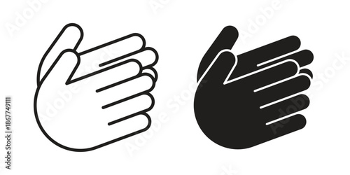 Clap icons in line art and flat black clipart design style