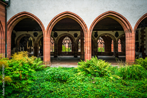 View of the cloister of Basel Minster in Switzerland.
