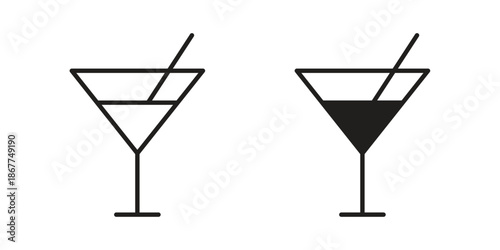 Cocktail icons in line art and flat black clipart design style