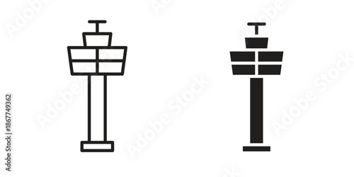 Control Tower icons in line art and flat black clipart design style