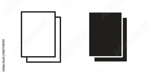 Copy icons in line art and flat black clipart design style