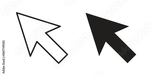Cursor arrow icons in line art and flat black clipart design style
