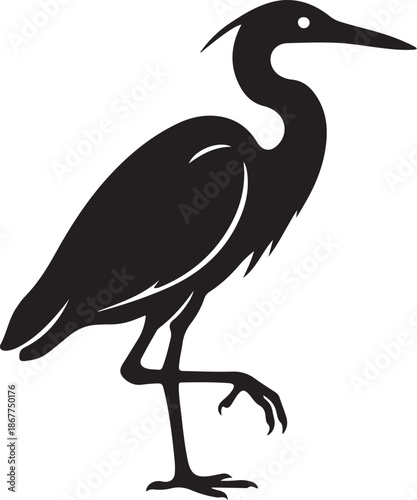 Heron Silhouette on White Background