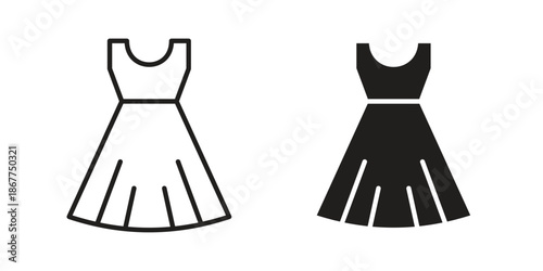 Dress icons in line art and flat black clipart design style
