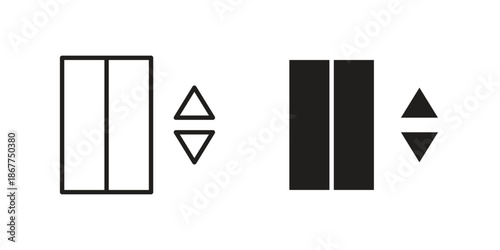 Elevator icons in line art and flat black clipart design style