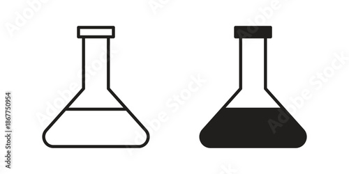 Flask icons in line art and flat black clipart design style