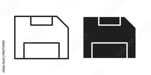 Floppy disk icons in line art and flat black clipart design style