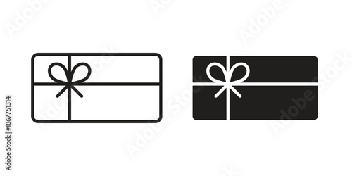 Gift card icons in line art and flat black clipart design style