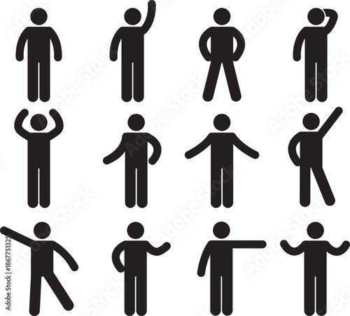 Stick figures in various poses people gestures human