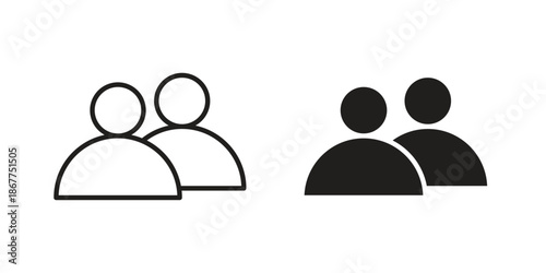 Group icons in line art and flat black clipart design style