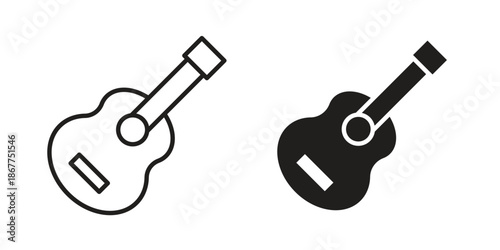 Guitar icons in line art and flat black clipart design style