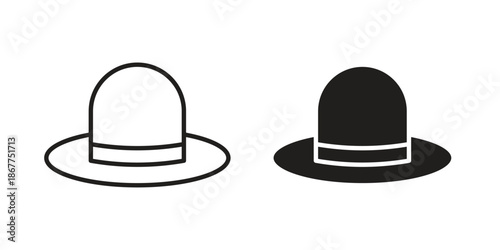 Hat icons in line art and flat black clipart design style